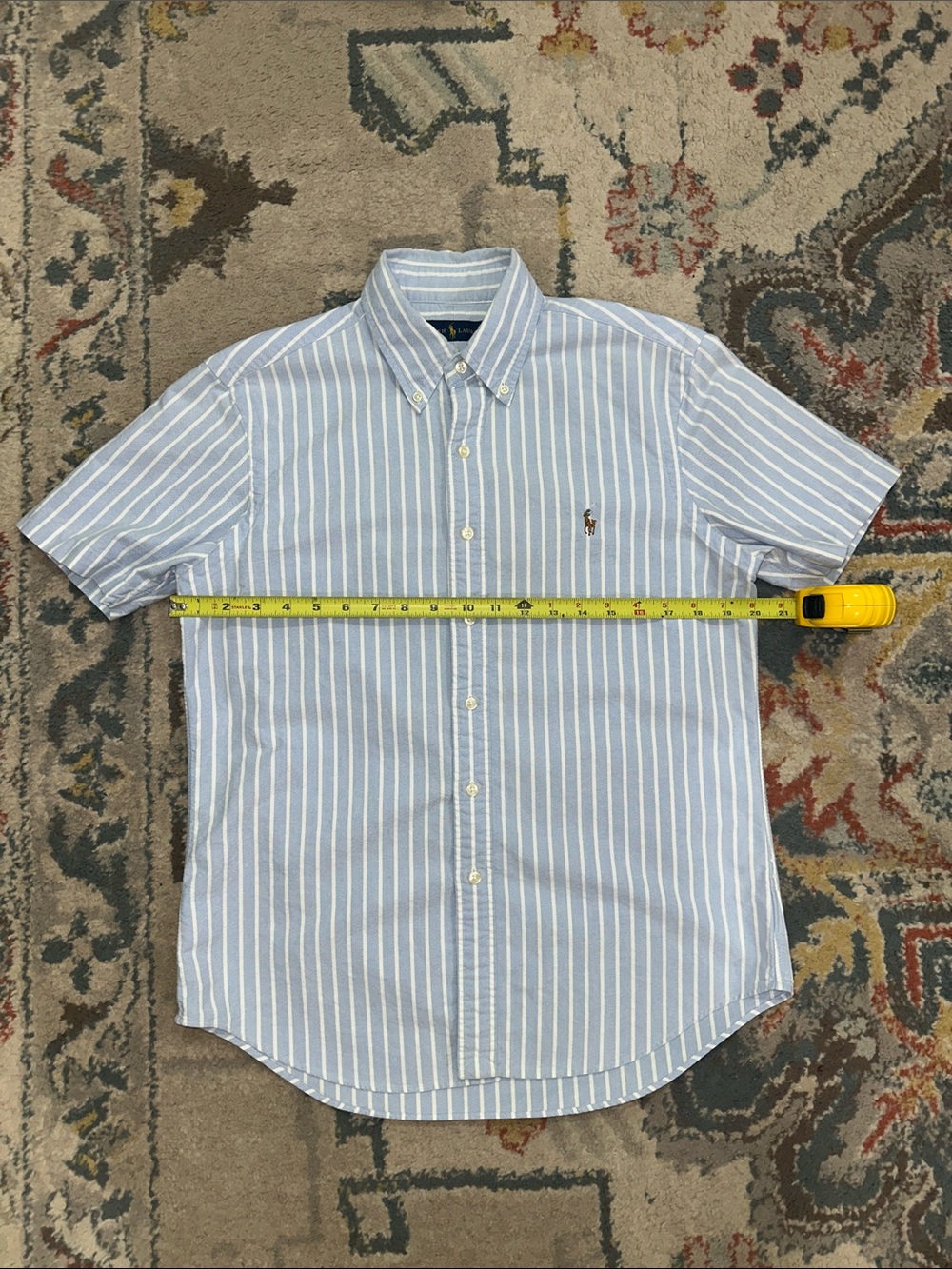 Mens Polo Ralph Lauren Light Blue & White Striped Short Sleeve Button Down Shirt